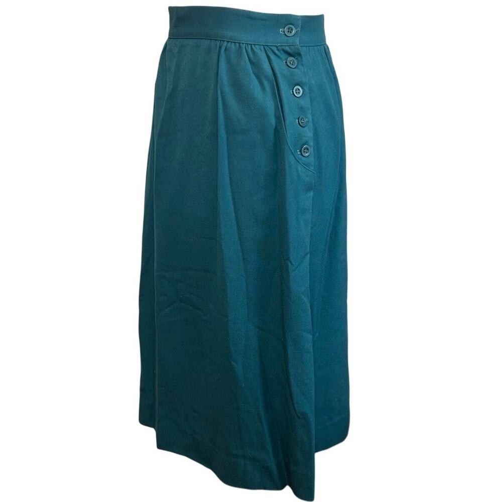 VTG 80s Pliers Green Small A-Line Midi Skirt Retro Cottagecore Dark Academia